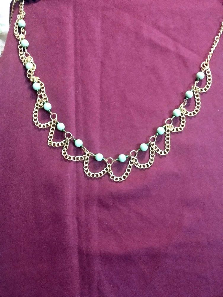 Handmade Gold Chain &amp; Turquoise Bead Necklace