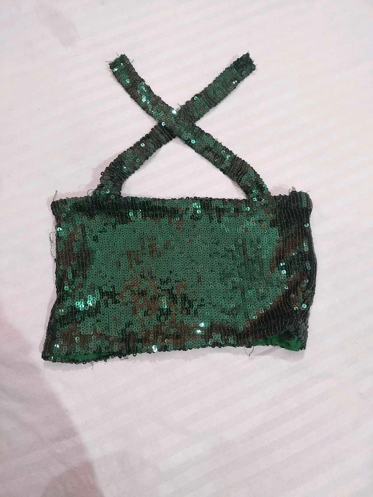 Sparkly Green Sequin Crop Top ( size xs)