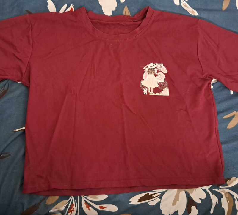Maroon Oversized Crop Tshirt(XS-L)