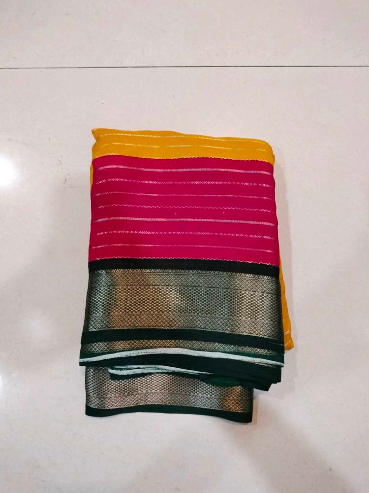 Pink &amp; Yellow Silk Saree