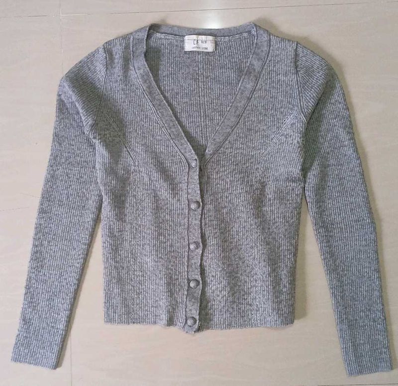 Button-up V-neck cardigan sweater
