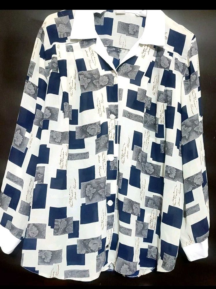 Blue, White, Check Print Top Like Shirt 38 Bust