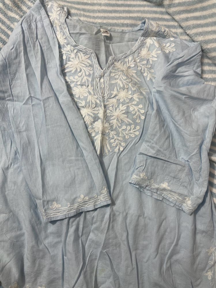 Sky Blue Chikenkari Kurta Short Length