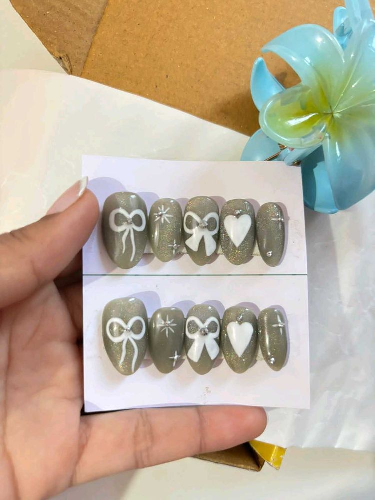 Green Cateye Nails Set 💚