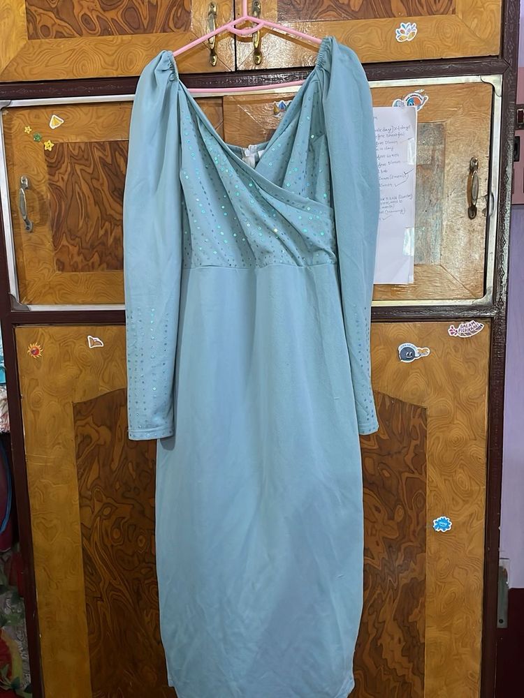 ILLI london Pista Blue Bodycon Midi Dress