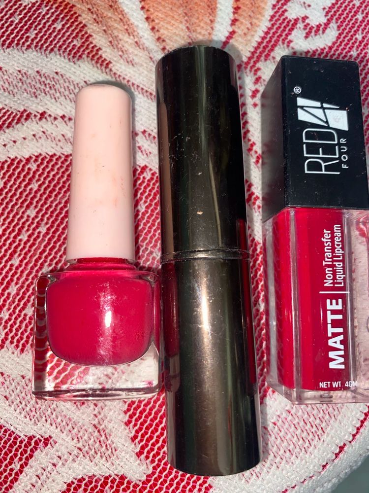 Matt Lipstick+ Colorbar Concealer+ Nail paint