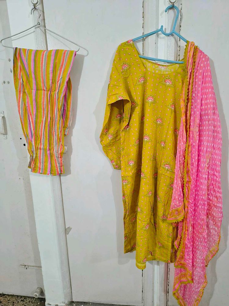 Yellow Printed Kurta Set