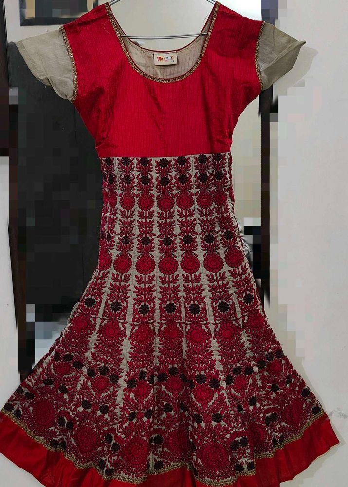 Red Anarkali Suit Embroidered Set | Women