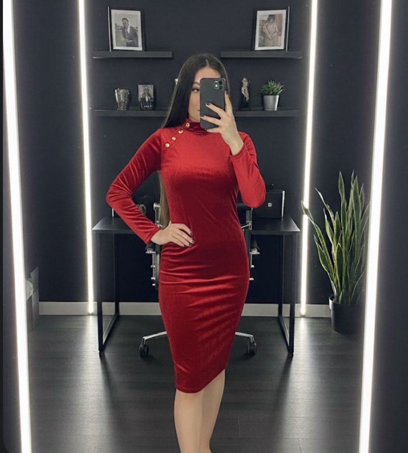 winter velvt red Bodycon