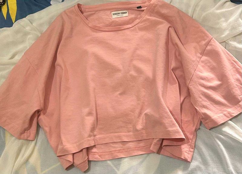 Cropped Oversized Pink T-Shirt