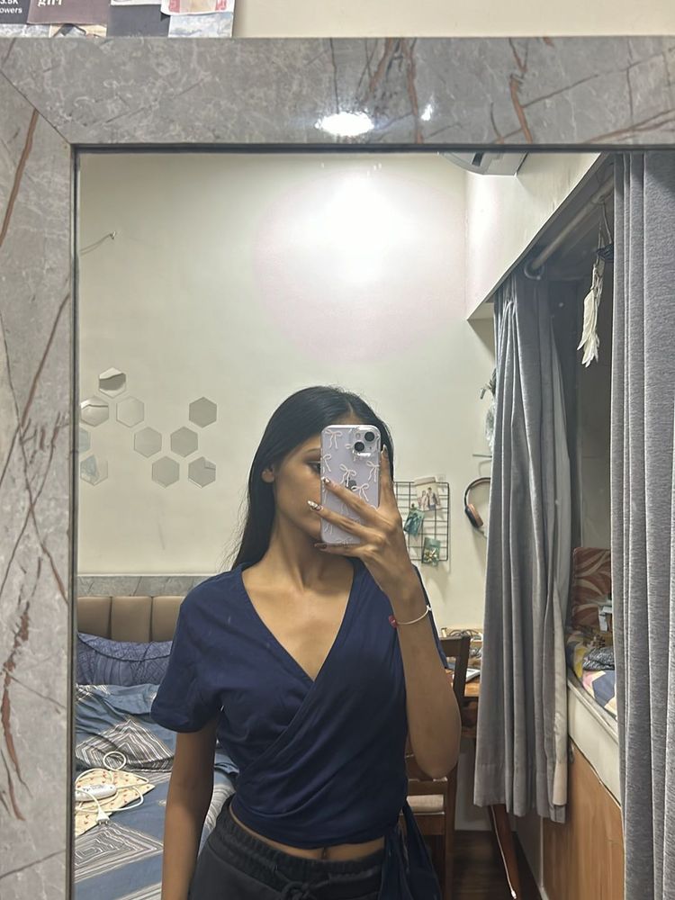 Blue wrap around top