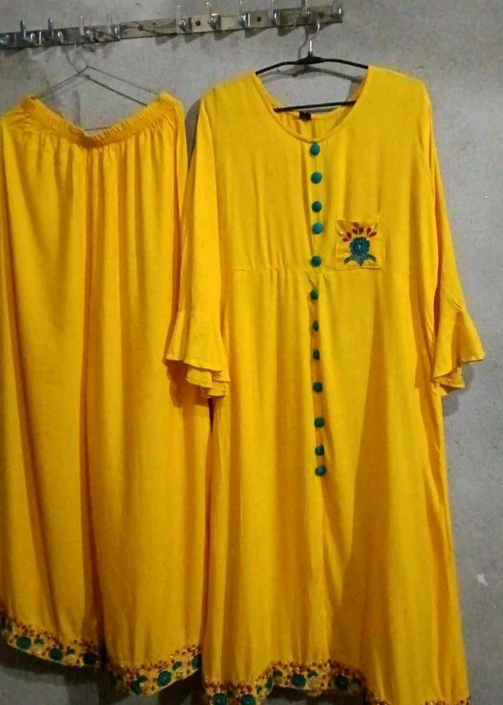 🔸 &#34;Embroidered Slit Gown Kurti with Palazzo Set&#34;