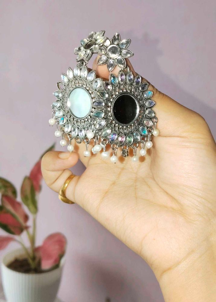 Stunning Oxidised Silver Jhumkas with Pearls