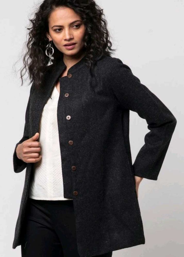 Minimalist Charcoal Gray Button-Up Coat
