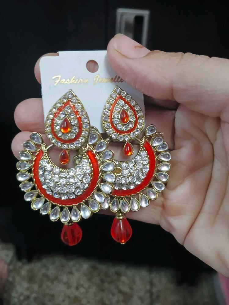 orange &amp; White Earrings