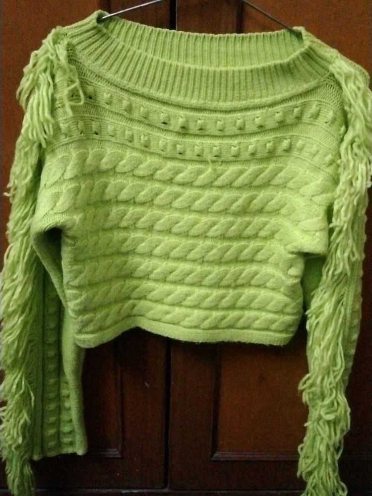 Green Fringe Knit Sweater