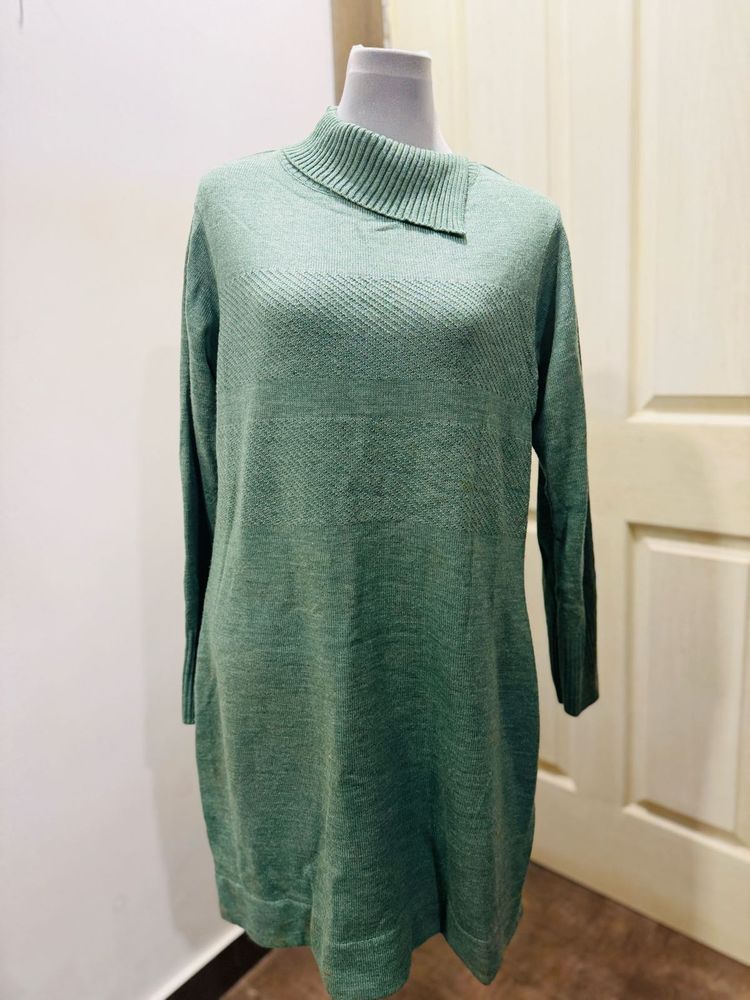 Green Knit Sweater Dress, winter wear