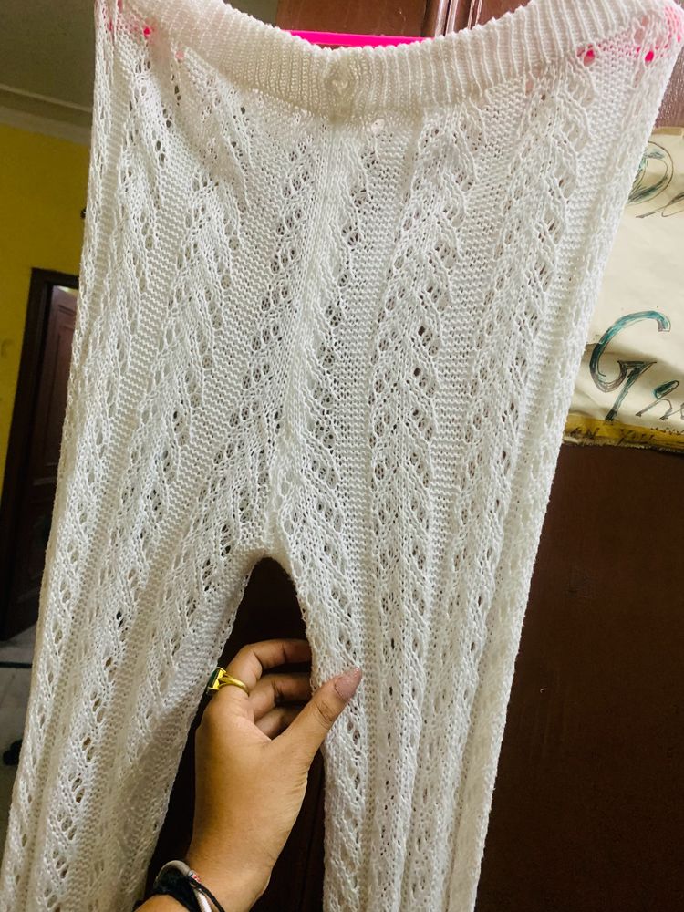 White Trendy Crochet Pants