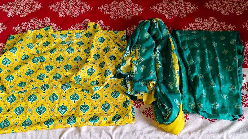 New Yellow &amp; Green Kurta Set