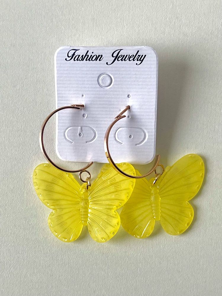 Yellow Butterfly Hoop Earring
