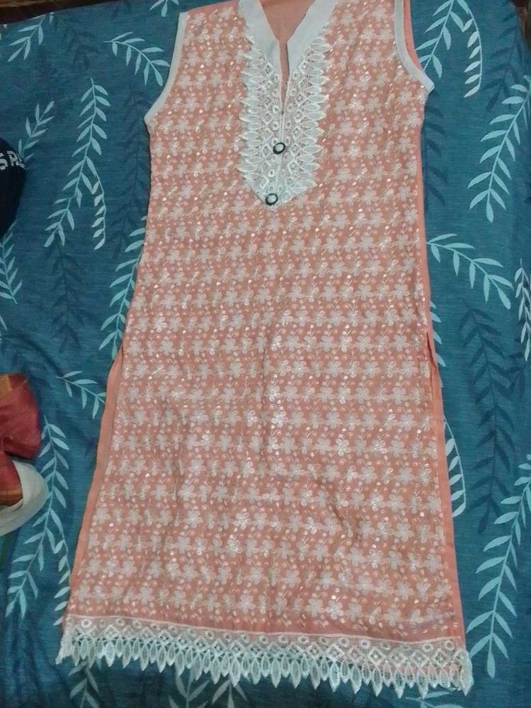 Peach Embroidered Kurta