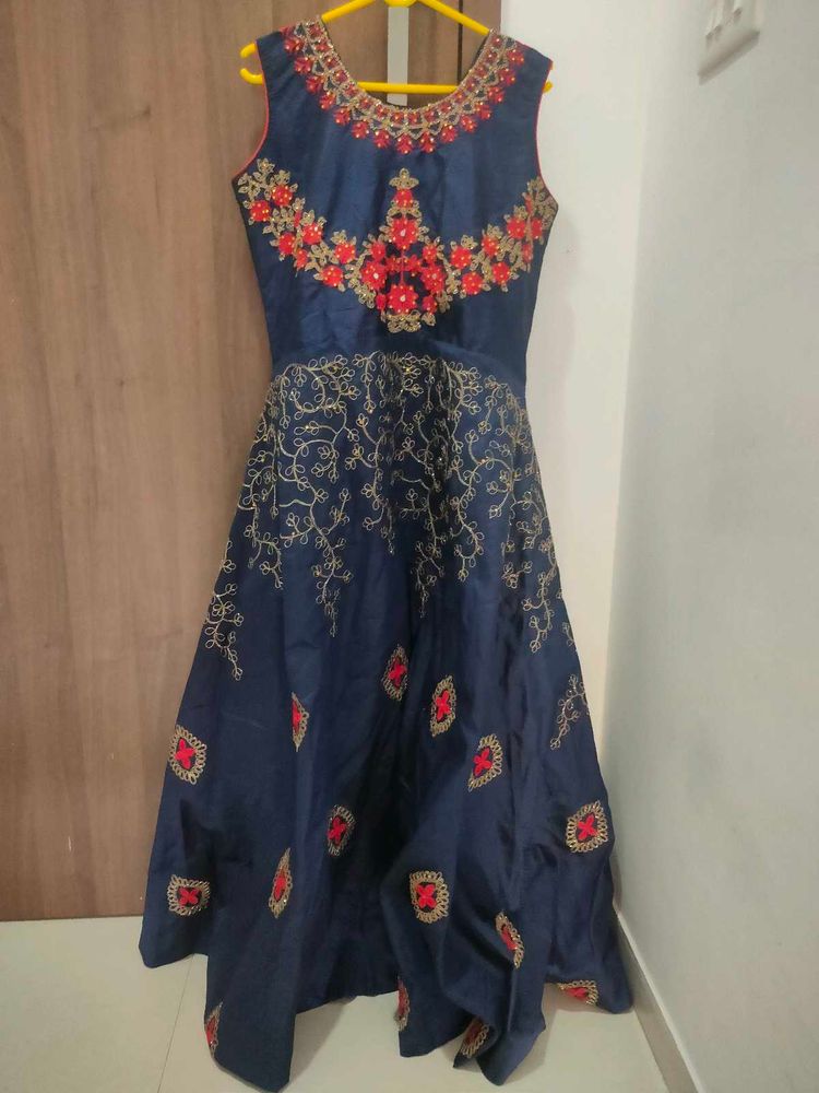 Blue Embroidered Indian Dress