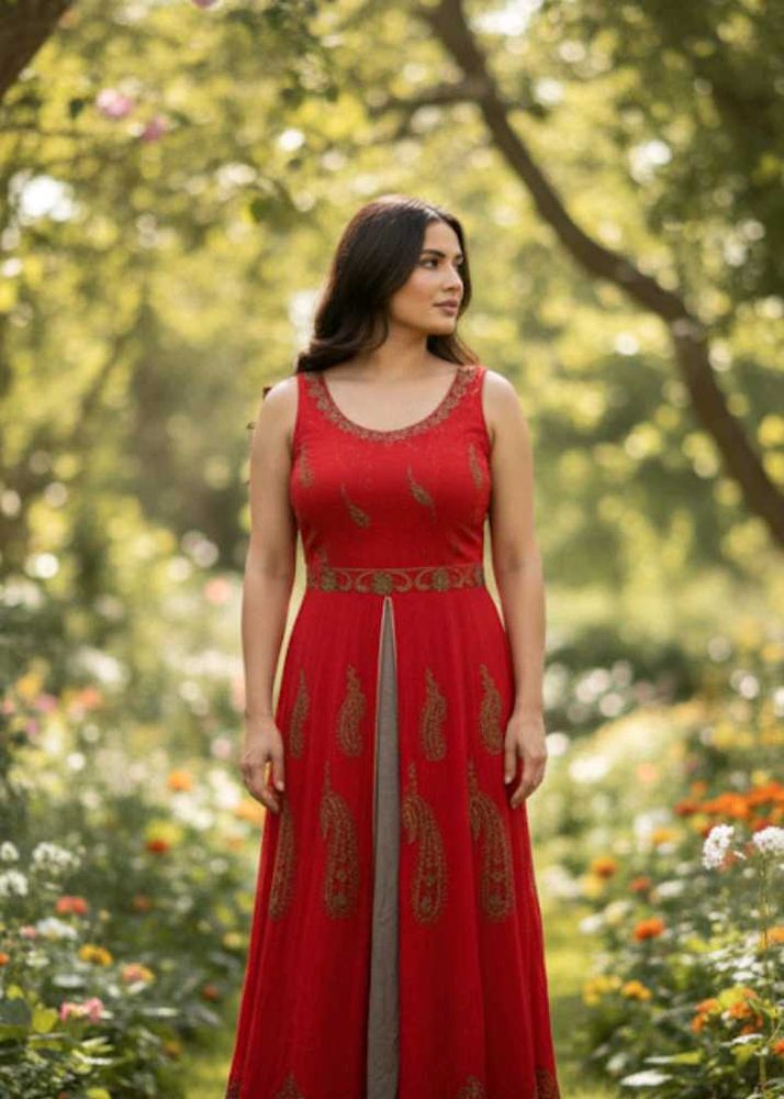 Red and brown combo long kurta/gown
