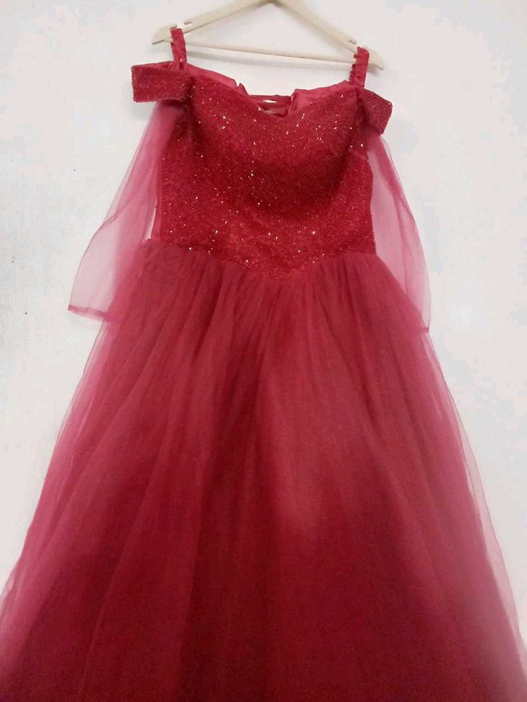 Red Sequin Tulle Gown