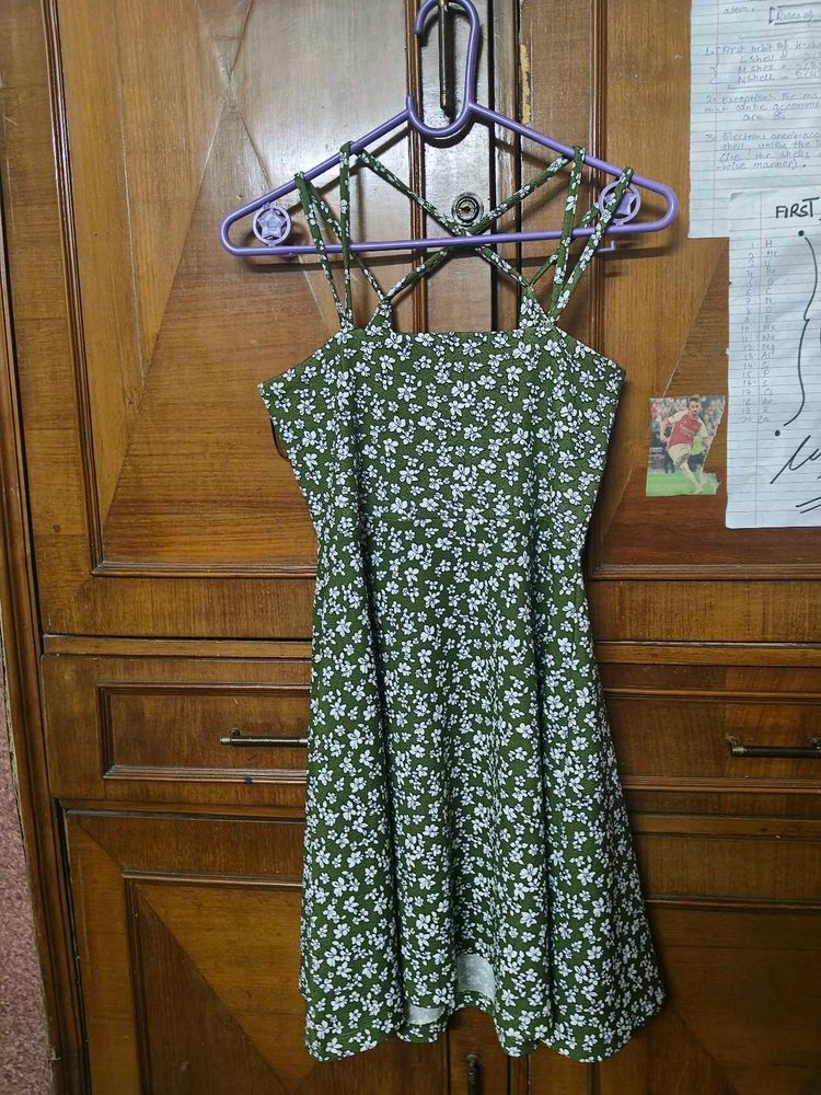 Green Floral Sundress, with criss cross bac