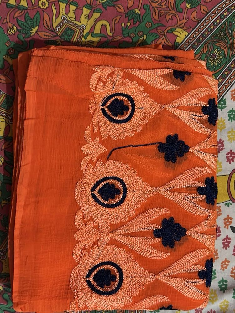 Orange Embroidered saree