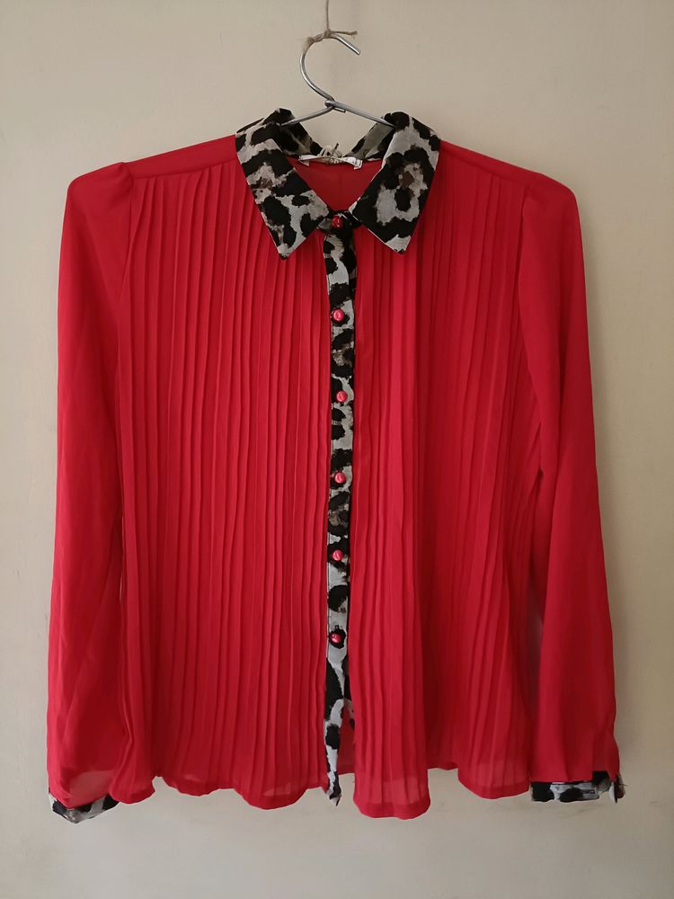 Red Animal Print Collar Shirt 🎀