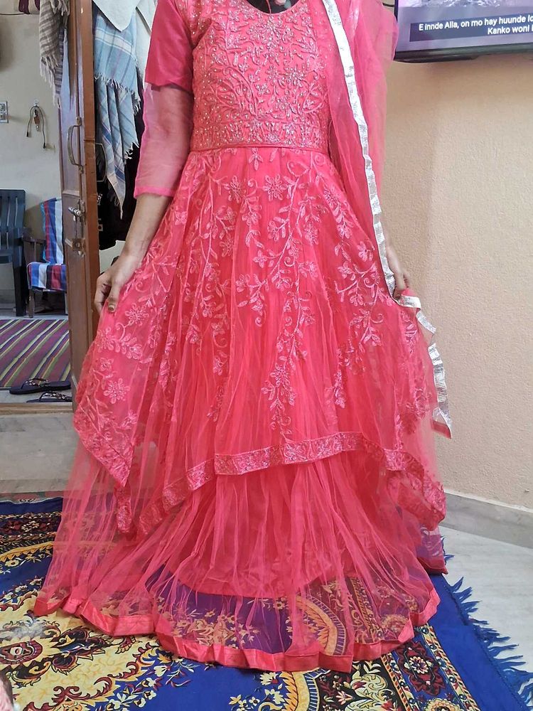 Elegant Pink Embroidered Anarkali Suit