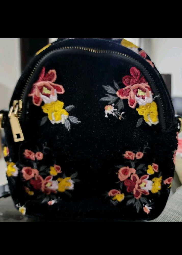 Floral Embroidered Mini Backpack