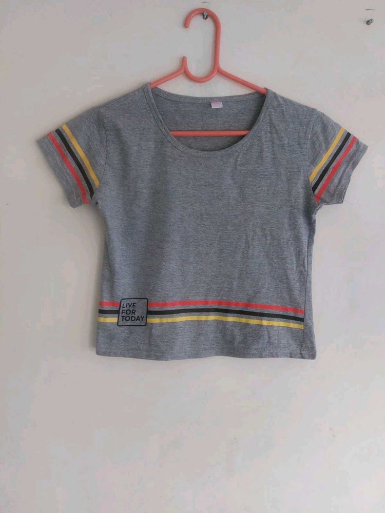 Striped Sleeve Gray Tee