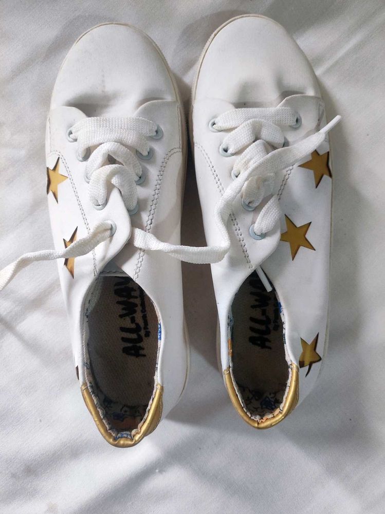 White Golden Starred Sneakers