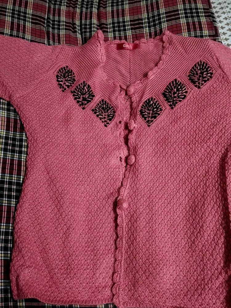 Pink Embroidered Cardigan
