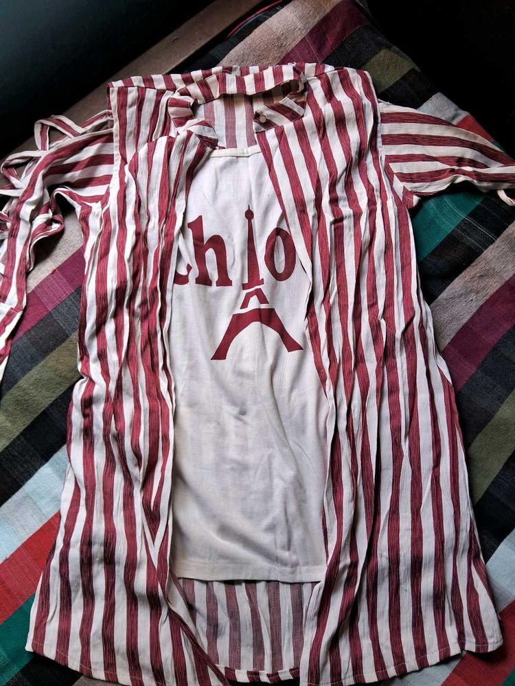 Striped Tee &amp; Cardigan Set