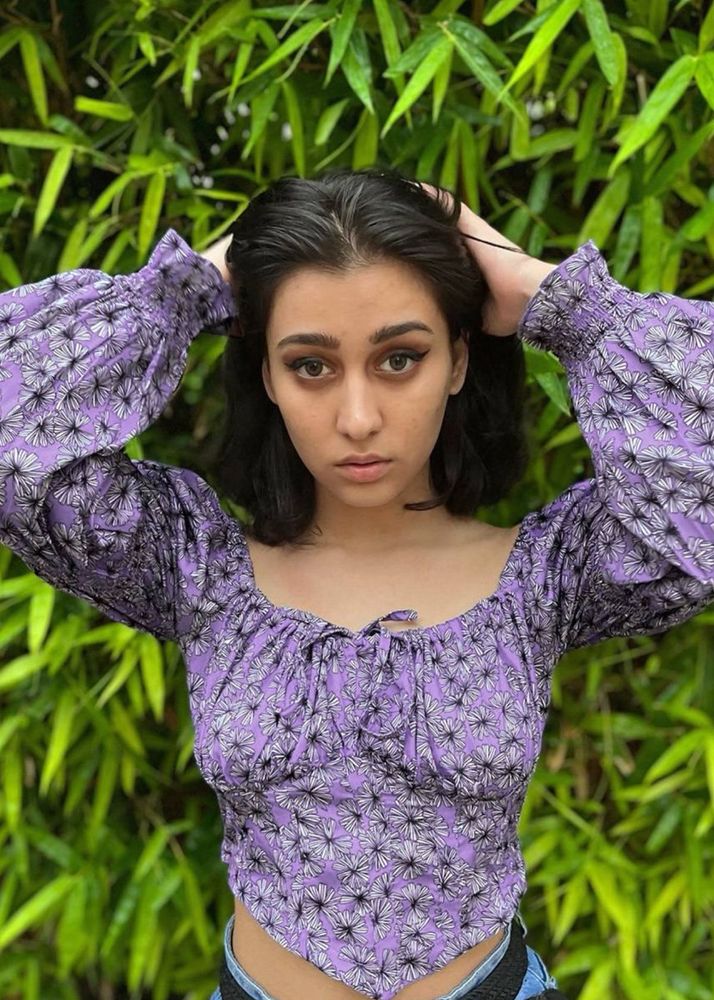 Purple Floral Print Crop Top