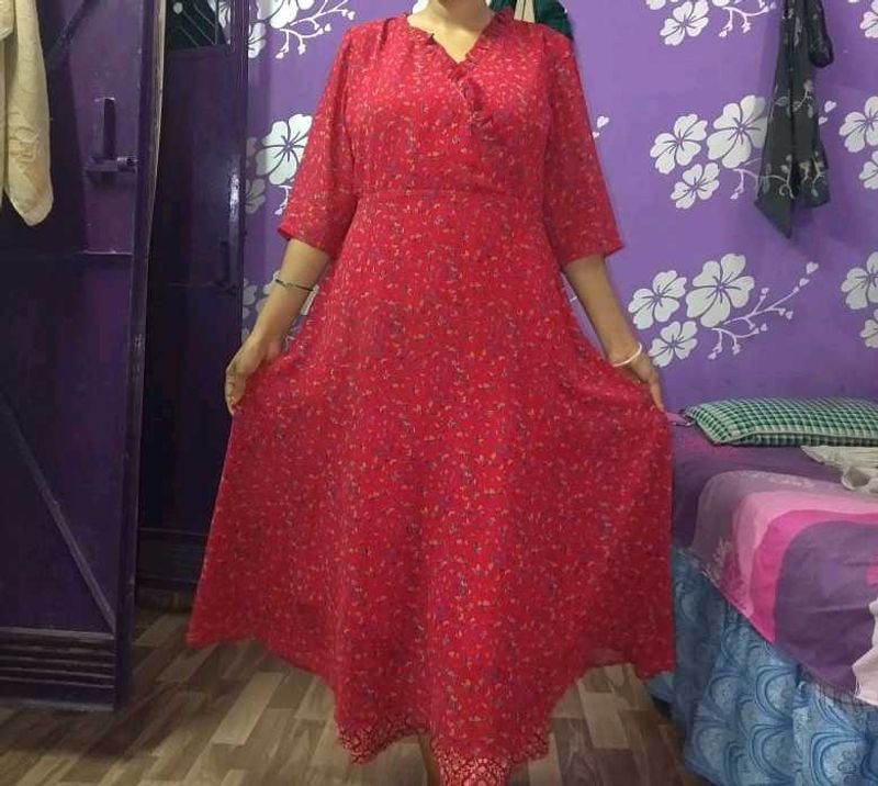 Red Floral Print Maxi Dress