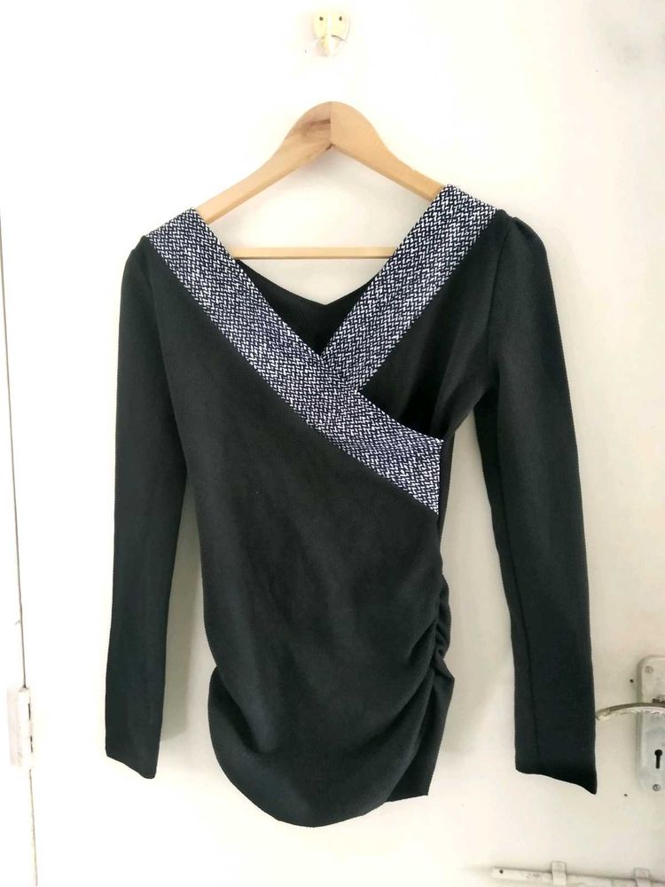 Elegant Black Long Sleeve Wrap Top