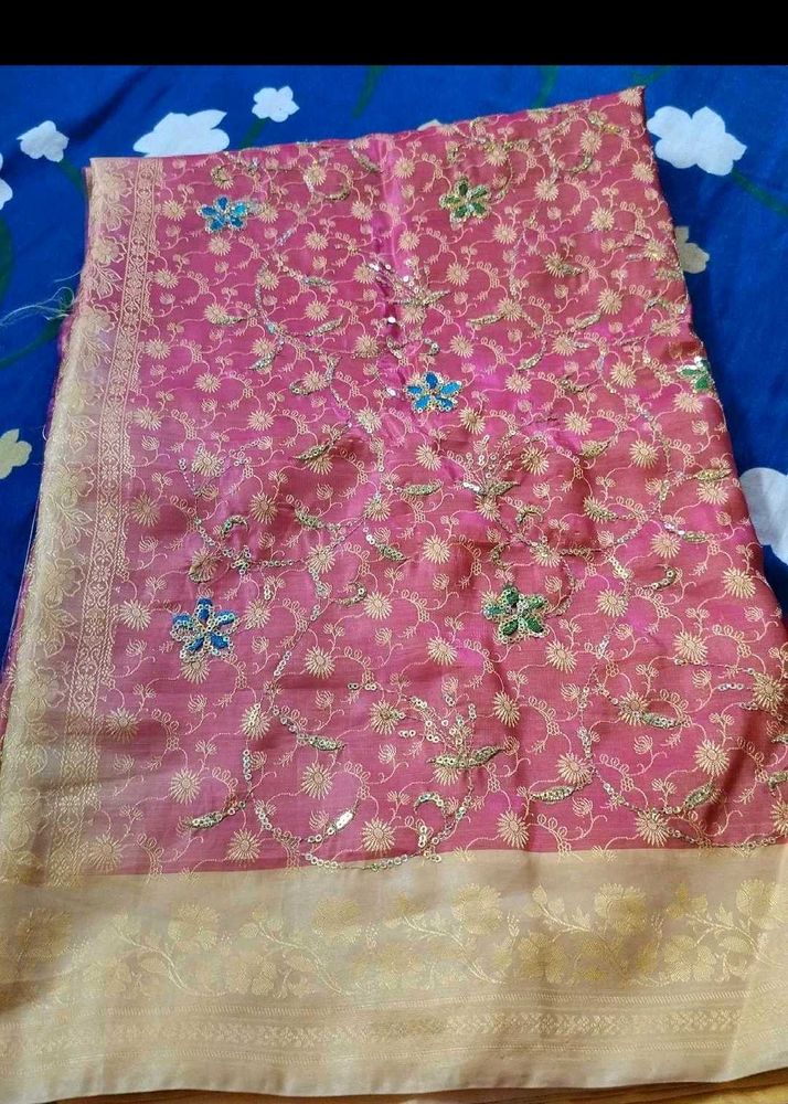 Sequin Pink Embroidered Saree
