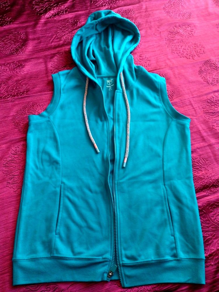 Teamspirit Zipper Sleeveless Hoodie Girls Teal Blu