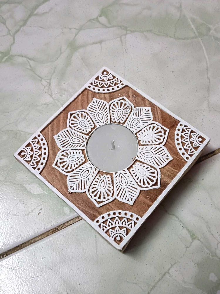 Hand-Painted Wooden Candle Holder