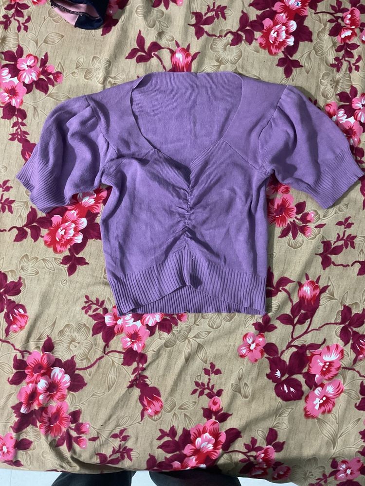 Purple V-Neck Knit Top