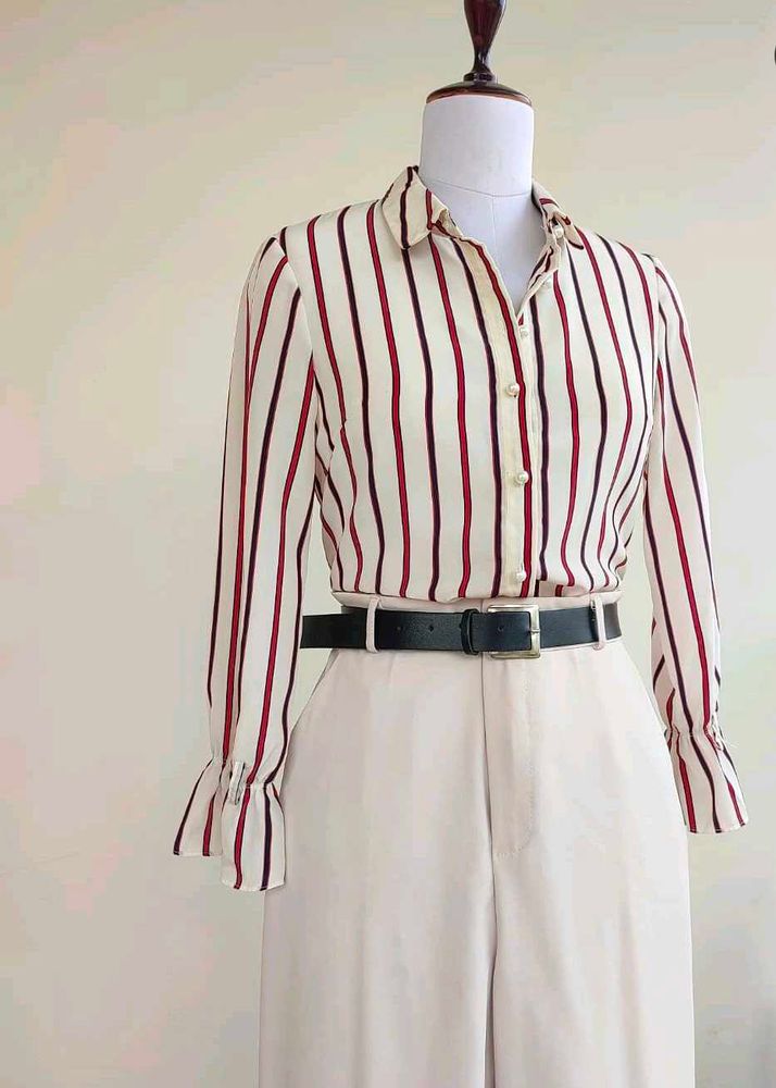 Striped Blouse with Ruffled Sleeves