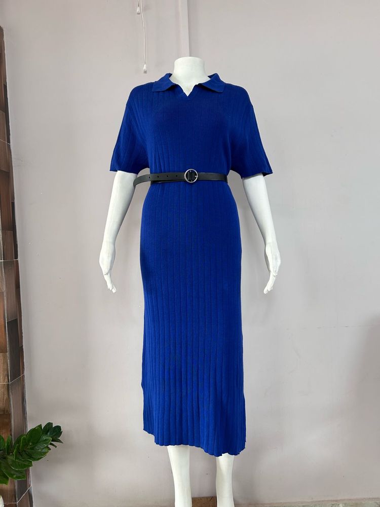 Cobalt Blue Knit Polo Dress