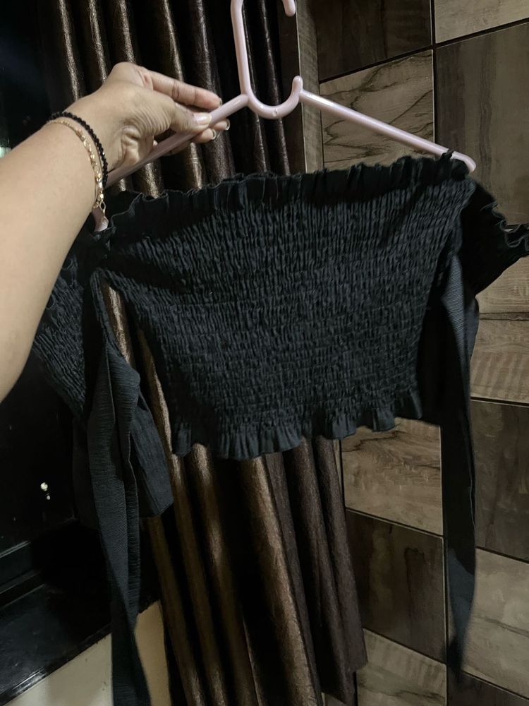 Black Off-Shoulder Crop Top