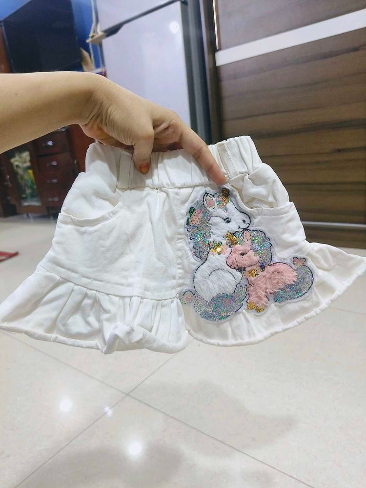 White Denim Skirt For 1 To 2 Years Old Girl