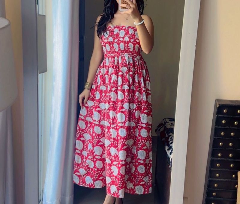 Pink Floral Print Dress