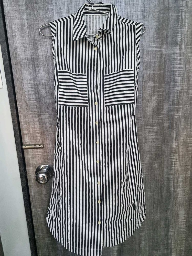 Black &amp; White Striped Mini Dress